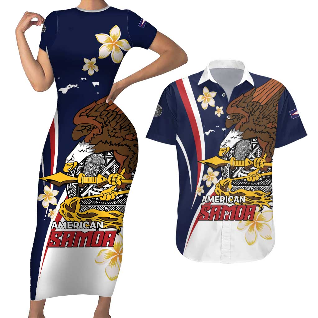 Personalized American Samoa Couples Matching Short Sleeve Bodycon Dress and Hawaiian Shirt Amerika Samoa Bald Eagle