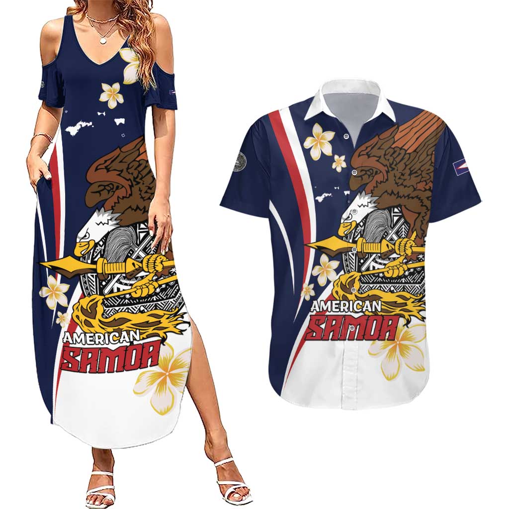 Personalized American Samoa Couples Matching Summer Maxi Dress and Hawaiian Shirt Amerika Samoa Bald Eagle