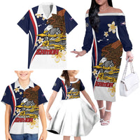 Personalized American Samoa Family Matching Off The Shoulder Long Sleeve Dress and Hawaiian Shirt Amerika Samoa Bald Eagle