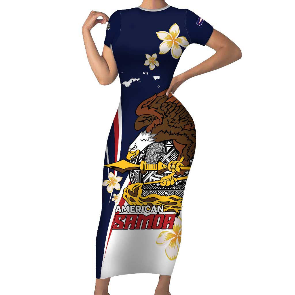Personalized American Samoa Short Sleeve Bodycon Dress Amerika Samoa Bald Eagle
