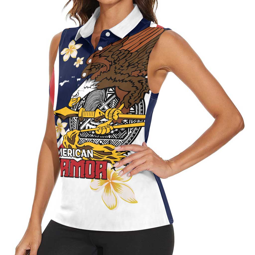 Personalized American Samoa Women Sleeveless Polo Shirt Amerika Samoa Bald Eagle LT01 - Polynesian Pride