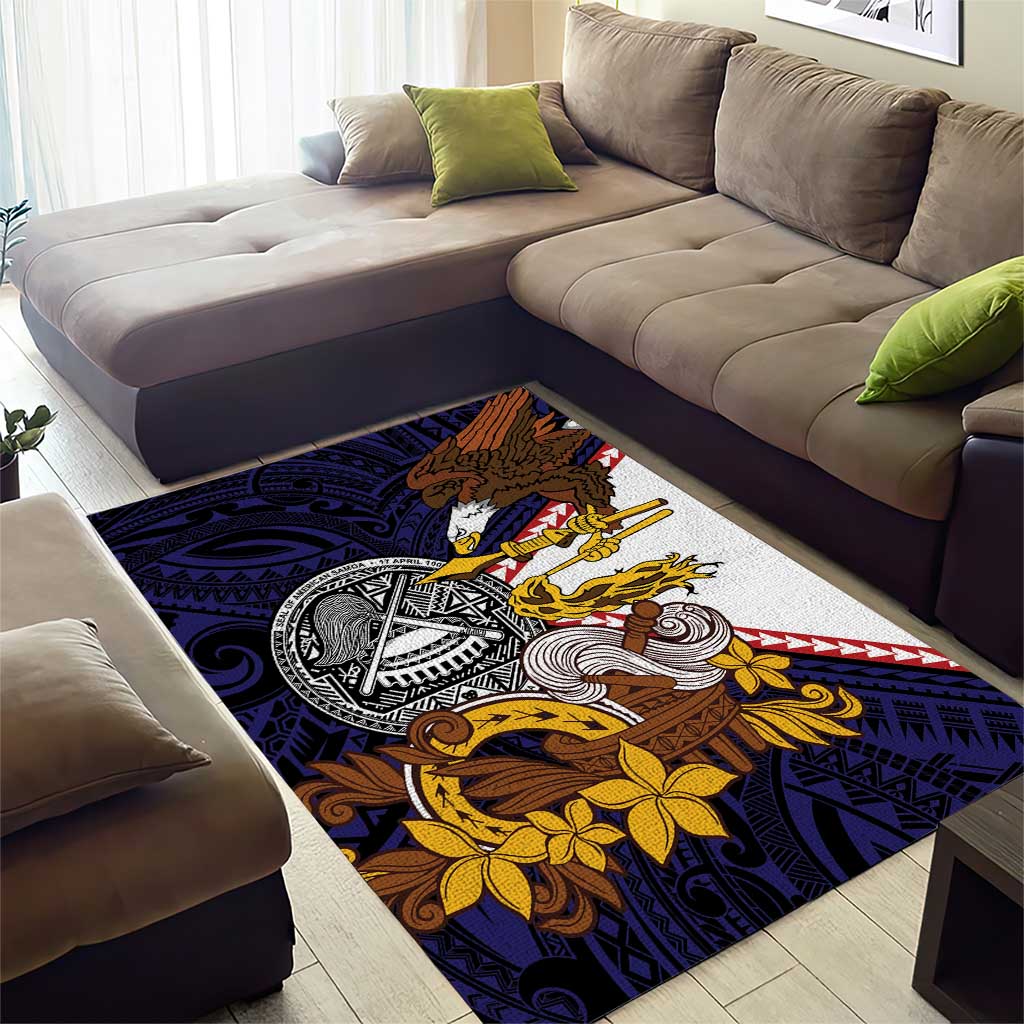 American Samoa Eagle Kava Bowl Area Rug Plumeria Polynesian Pattern