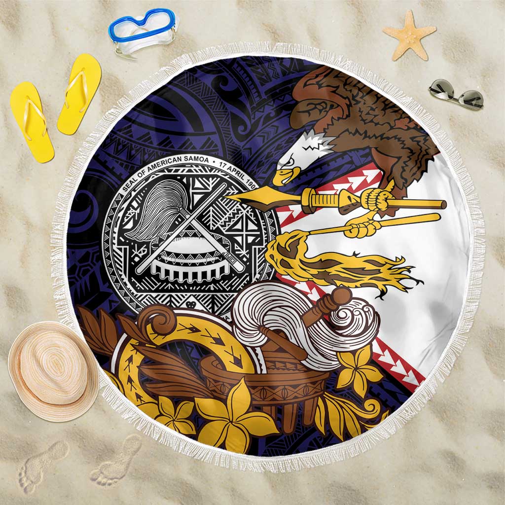American Samoa Eagle Kava Bowl Beach Blanket Plumeria Polynesian Pattern