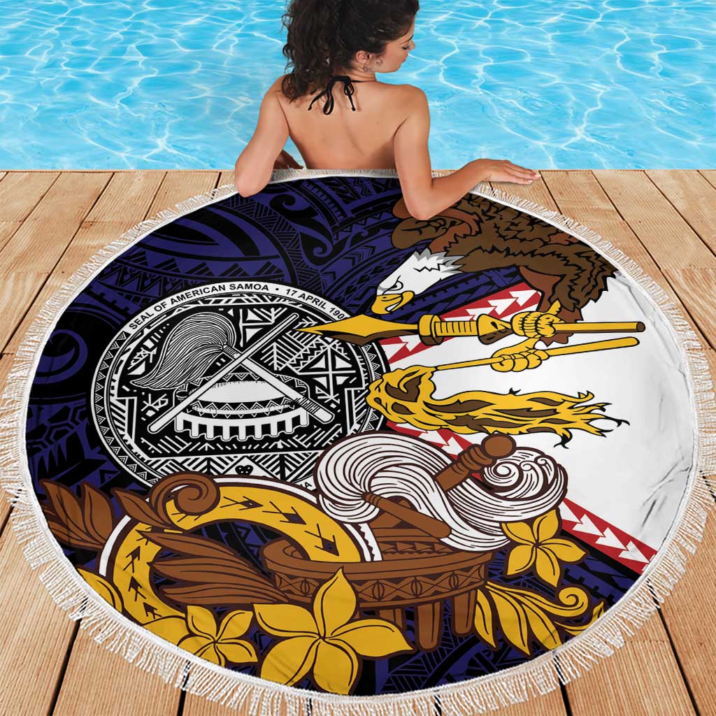 American Samoa Eagle Kava Bowl Beach Blanket Plumeria Polynesian Pattern