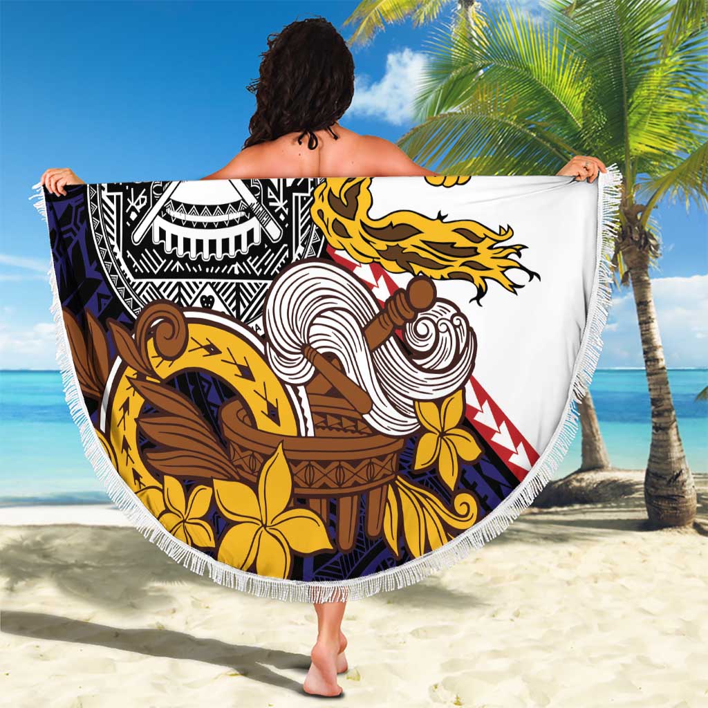 American Samoa Eagle Kava Bowl Beach Blanket Plumeria Polynesian Pattern