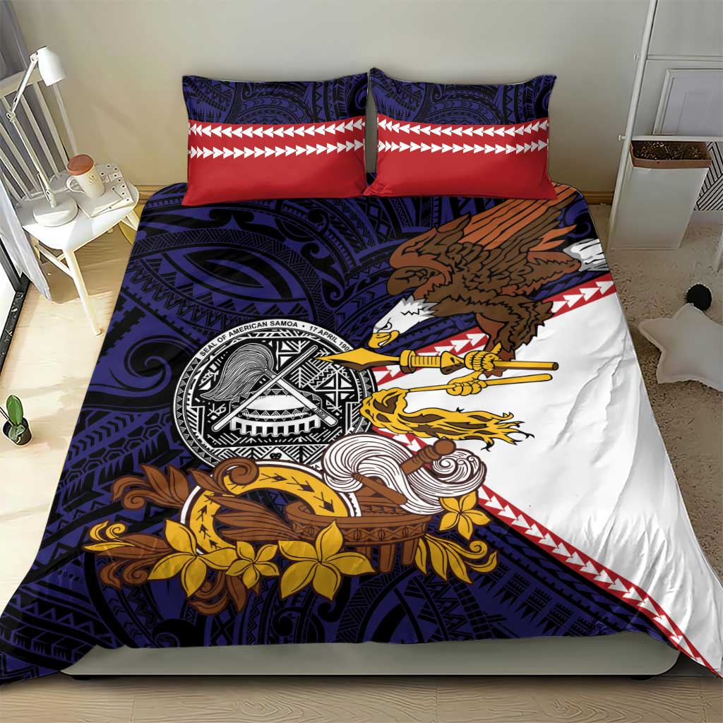 American Samoa Eagle Kava Bowl Bedding Set Plumeria Polynesian Pattern