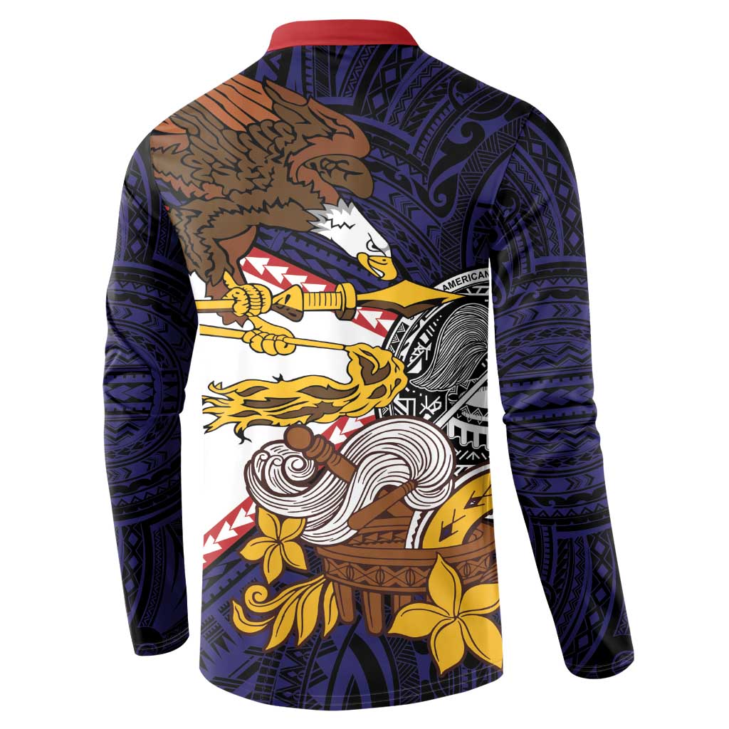 American Samoa Eagle Kava Bowl Button Sweatshirt Plumeria Polynesian Pattern