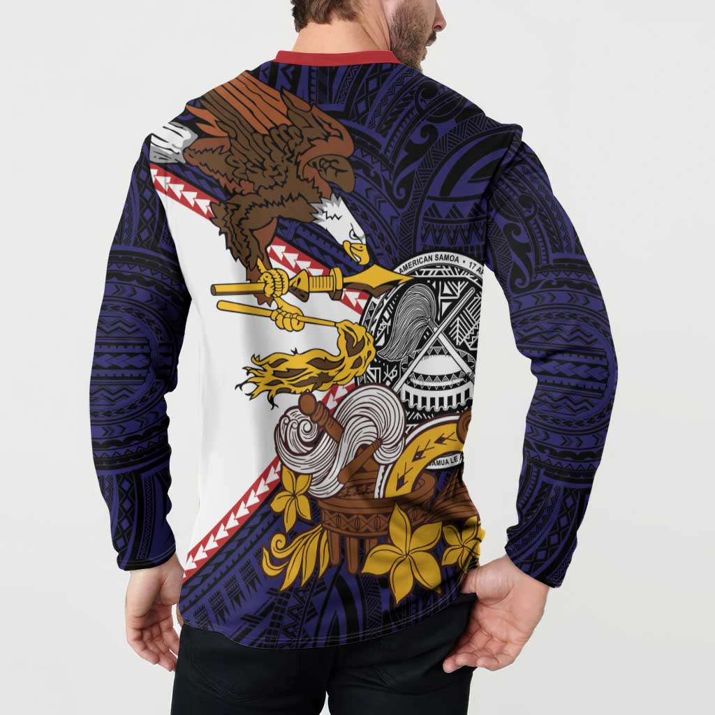 American Samoa Eagle Kava Bowl Button Sweatshirt Plumeria Polynesian Pattern