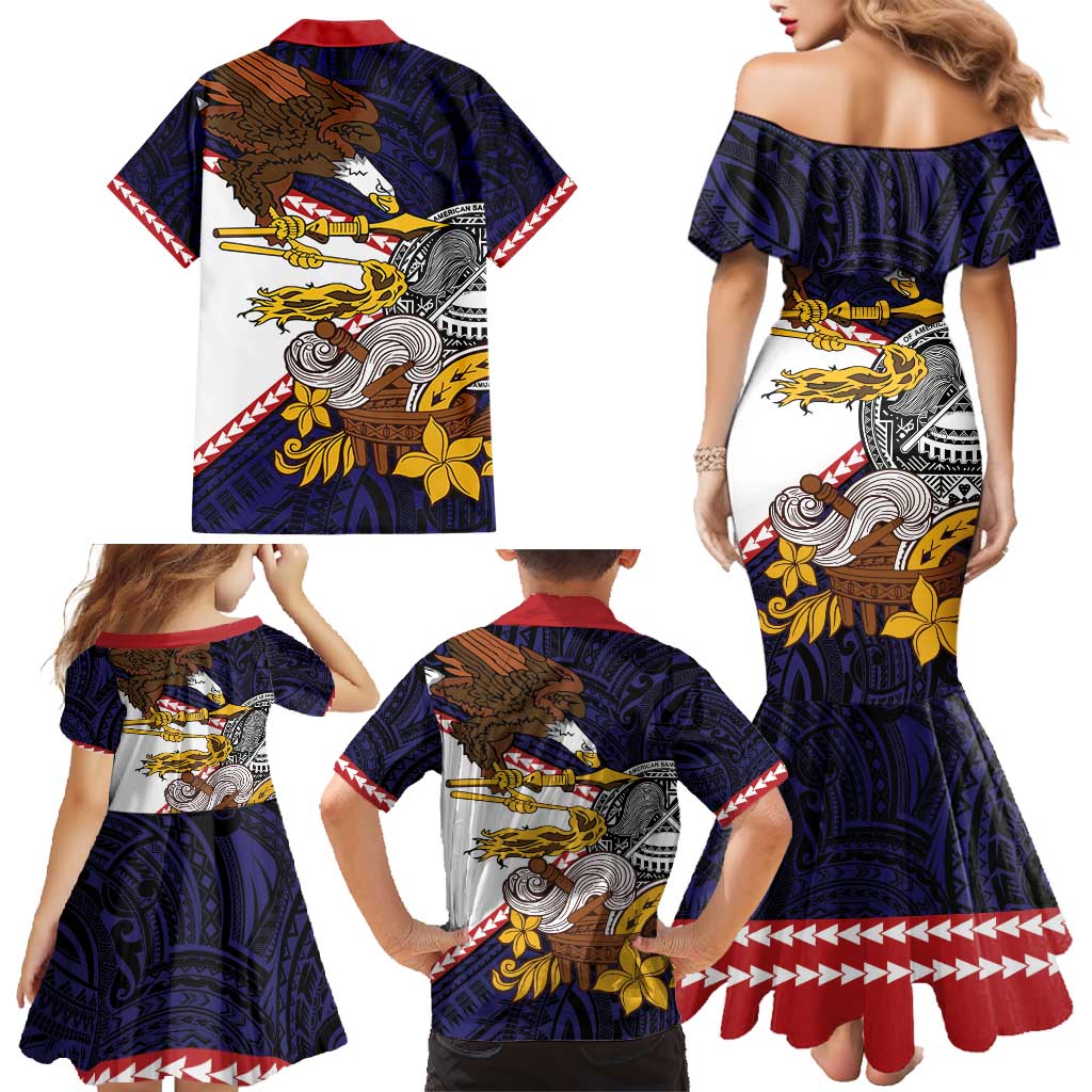 American Samoa Eagle Kava Bowl Family Matching Mermaid Dress and Hawaiian Shirt Plumeria Polynesian Pattern
