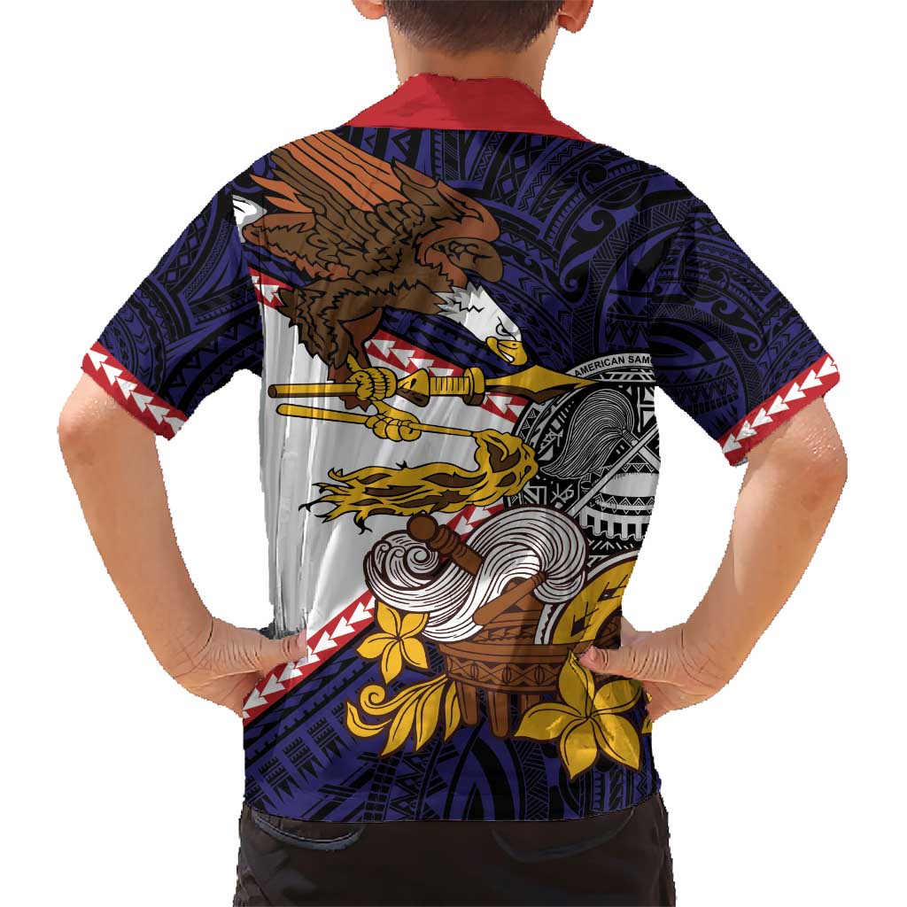 American Samoa Eagle Kava Bowl Family Matching Short Sleeve Bodycon Dress and Hawaiian Shirt Plumeria Polynesian Pattern