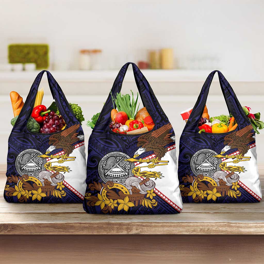 American Samoa Eagle Kava Bowl Grocery Bag Plumeria Polynesian Pattern