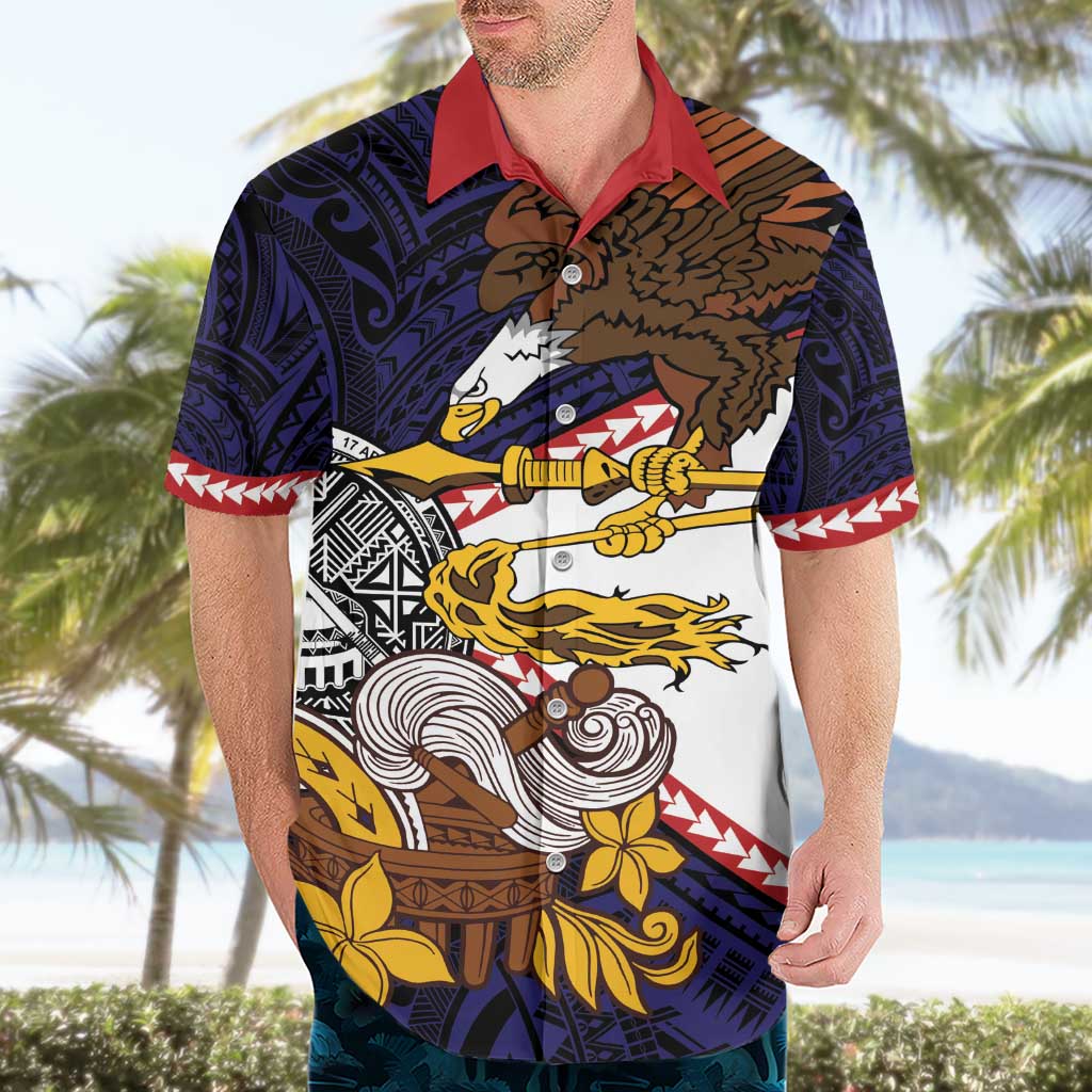 American Samoa Eagle Kava Bowl Hawaiian Shirt Plumeria Polynesian Pattern