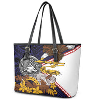 American Samoa Eagle Kava Bowl Leather Tote Bag Plumeria Polynesian Pattern