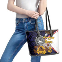 American Samoa Eagle Kava Bowl Leather Tote Bag Plumeria Polynesian Pattern