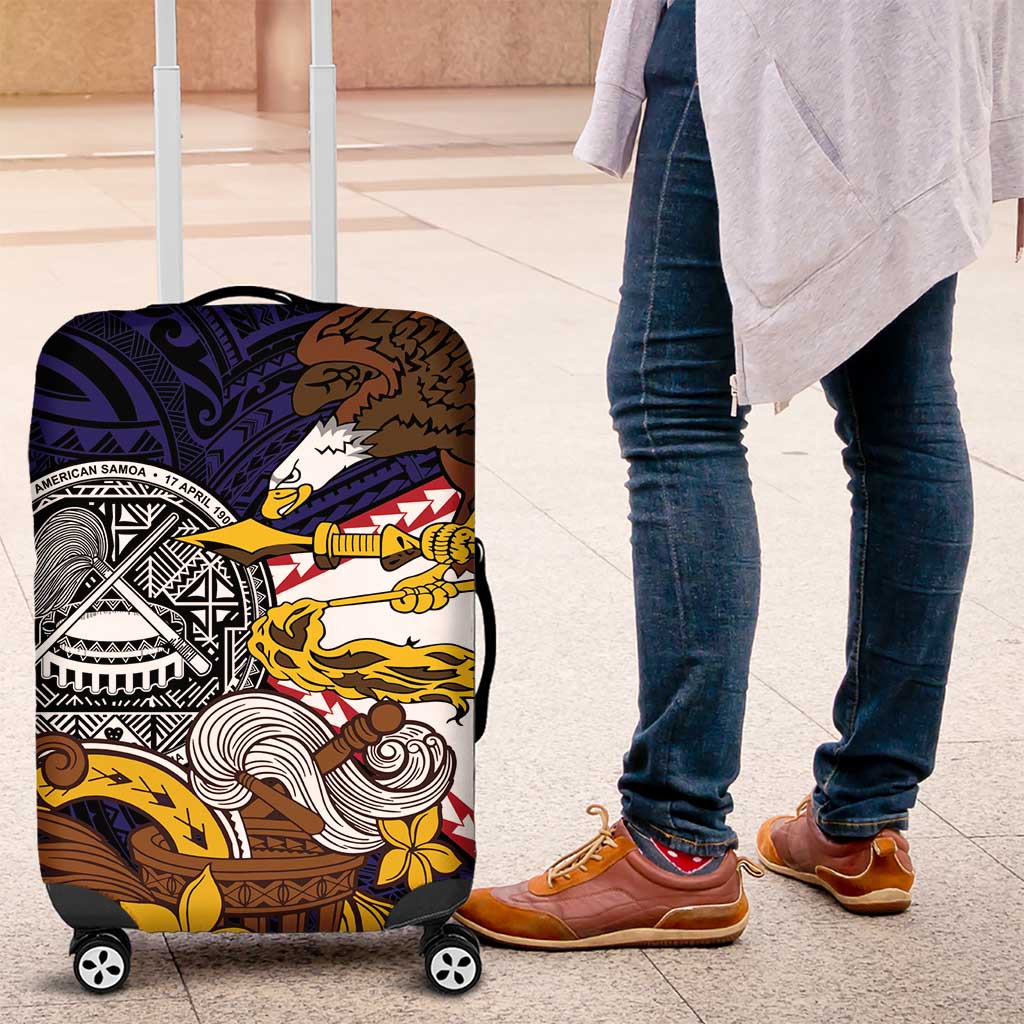 American Samoa Eagle Kava Bowl Luggage Cover Plumeria Polynesian Pattern
