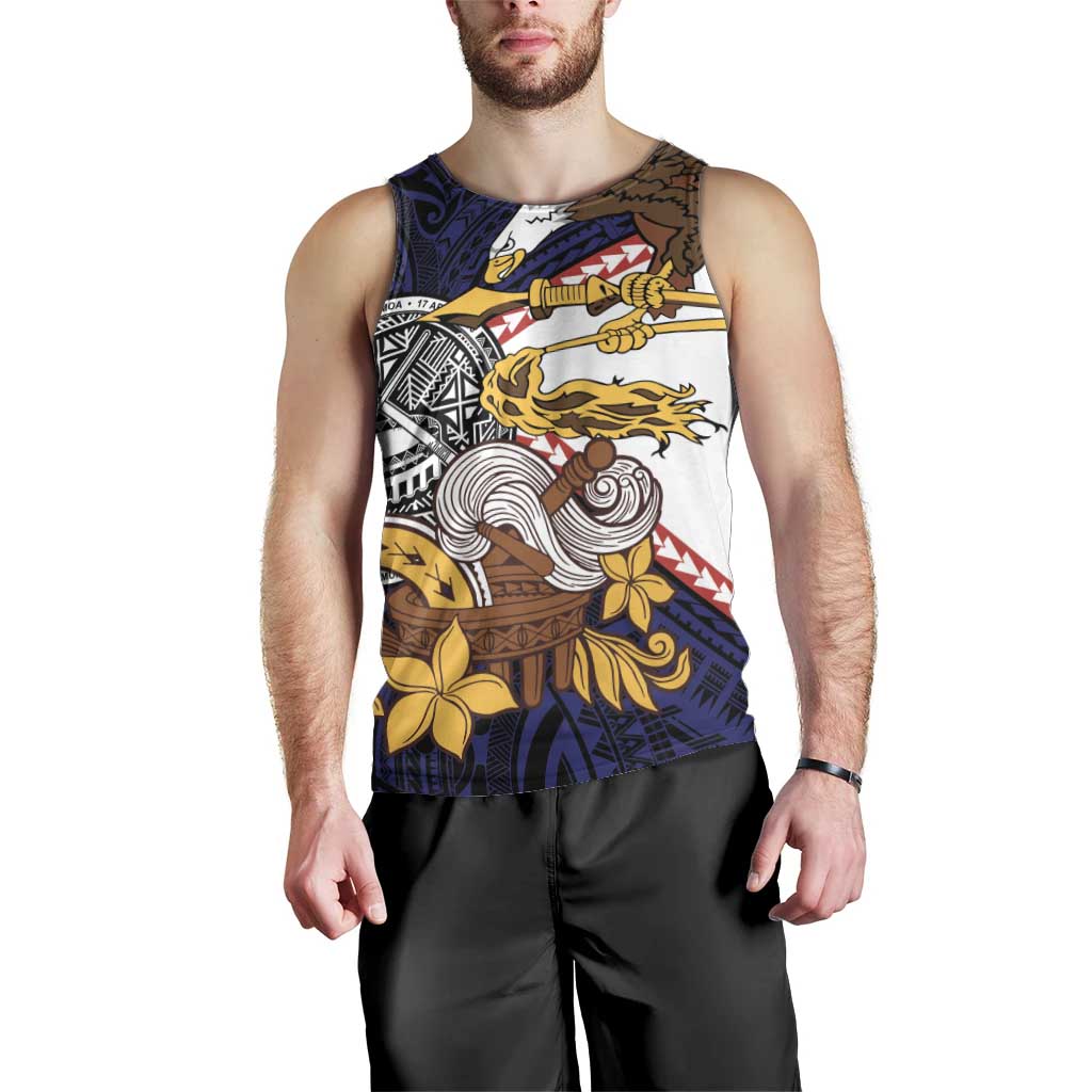 American Samoa Eagle Kava Bowl Men Tank Top Plumeria Polynesian Pattern