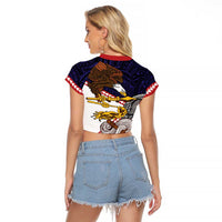 American Samoa Eagle Kava Bowl Raglan Cropped T Shirt Plumeria Polynesian Pattern LT01 - Polynesian Pride
