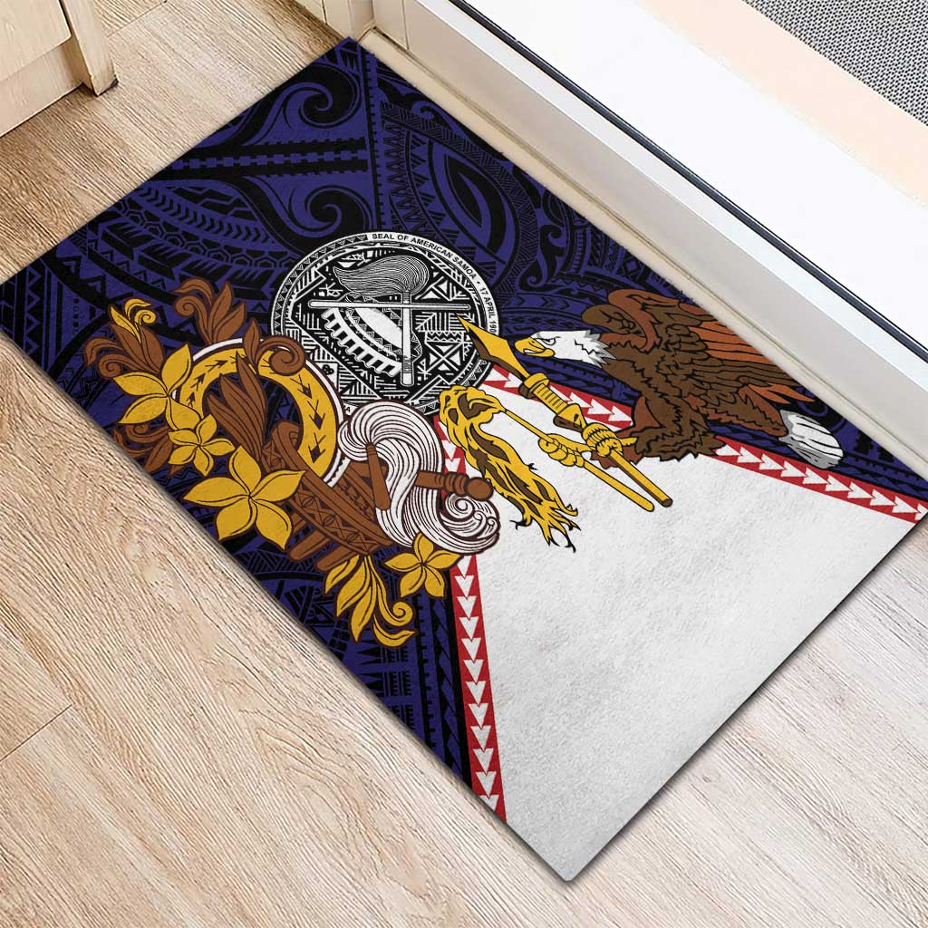 American Samoa Eagle Kava Bowl Rubber Doormat Plumeria Polynesian Pattern