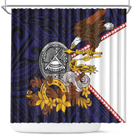 American Samoa Eagle Kava Bowl Shower Curtain Plumeria Polynesian Pattern