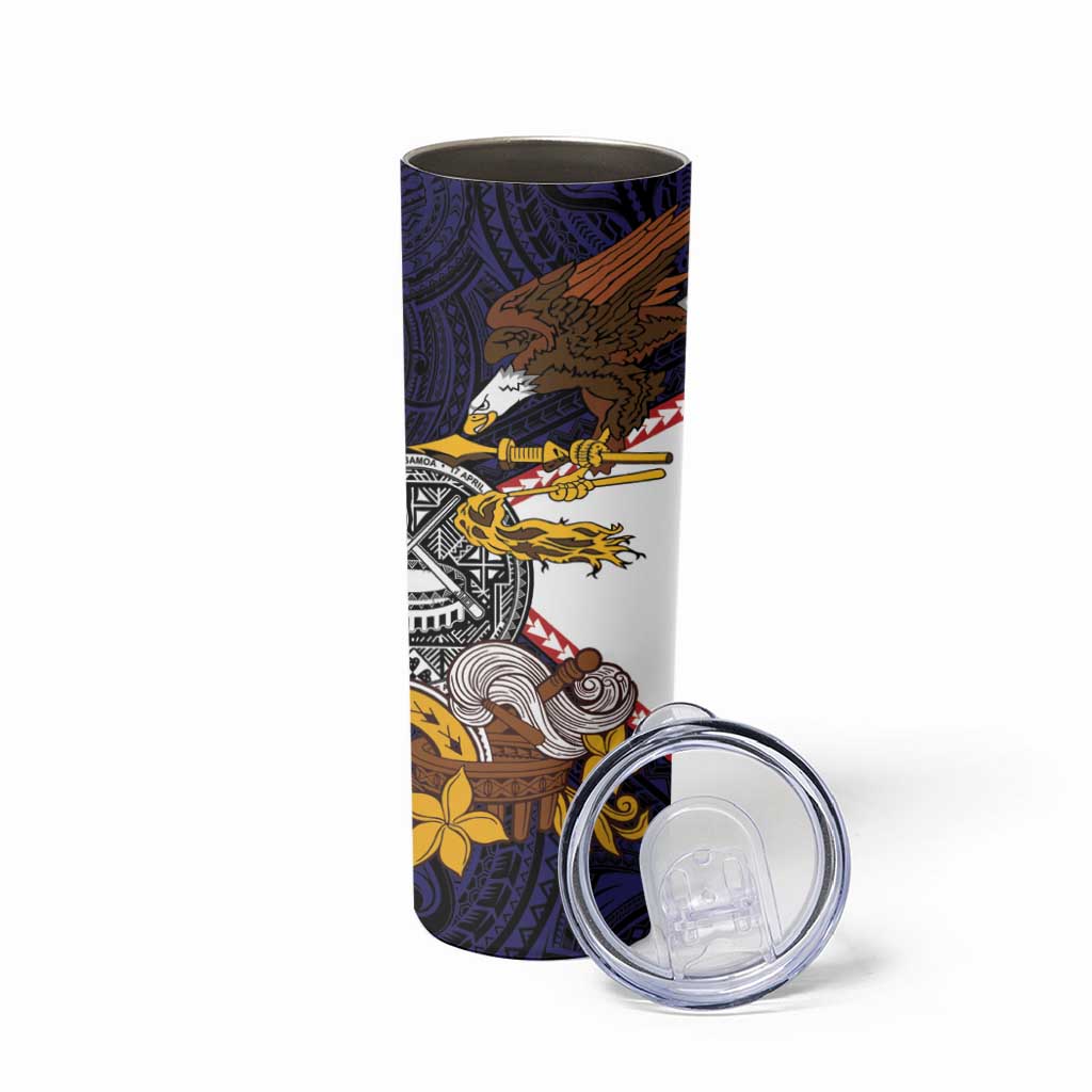 American Samoa Eagle Kava Bowl Skinny Tumbler Plumeria Polynesian Pattern