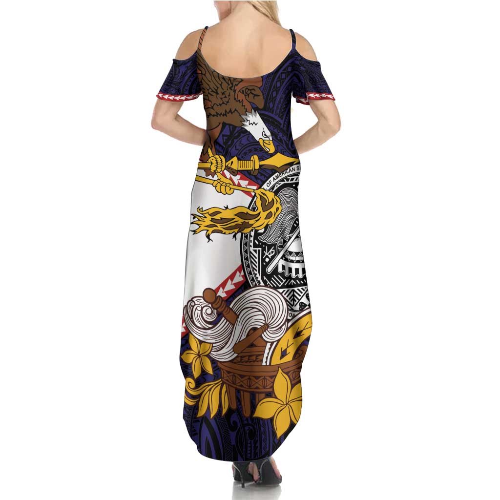 American Samoa Eagle Kava Bowl Summer Maxi Dress Plumeria Polynesian Pattern
