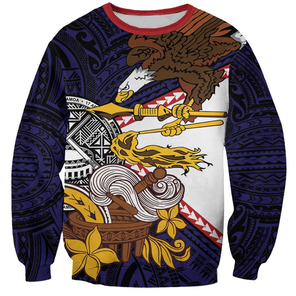 American Samoa Eagle Kava Bowl Sweatshirt Plumeria Polynesian Pattern