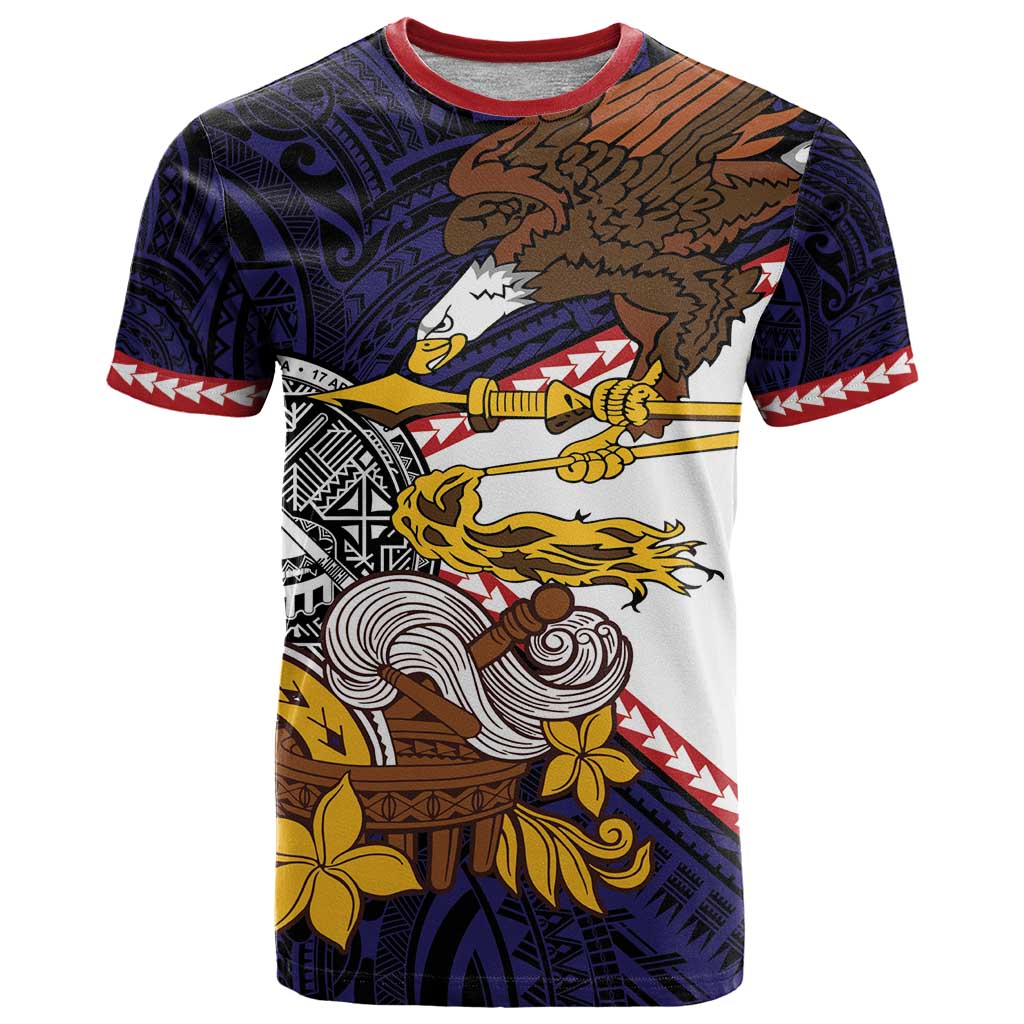 American Samoa Eagle Kava Bowl T Shirt Plumeria Polynesian Pattern
