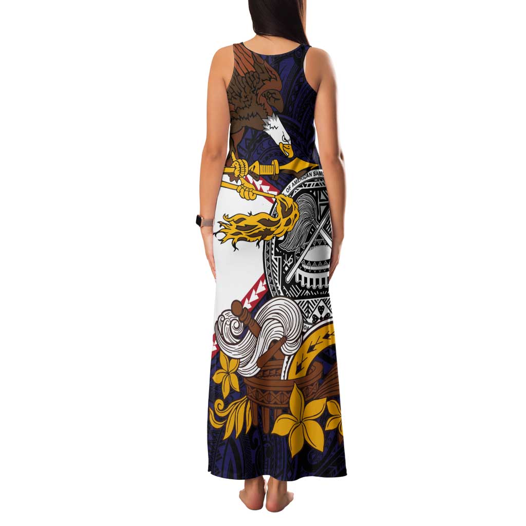 American Samoa Eagle Kava Bowl Tank Maxi Dress Plumeria Polynesian Pattern