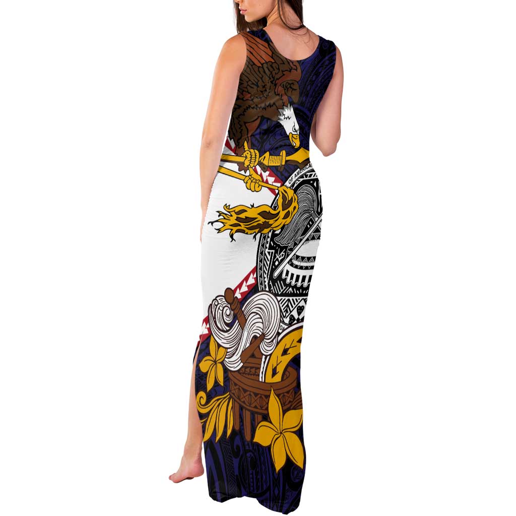 American Samoa Eagle Kava Bowl Tank Maxi Dress Plumeria Polynesian Pattern
