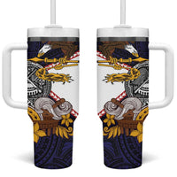 American Samoa Eagle Kava Bowl Tumbler With Handle Plumeria Polynesian Pattern