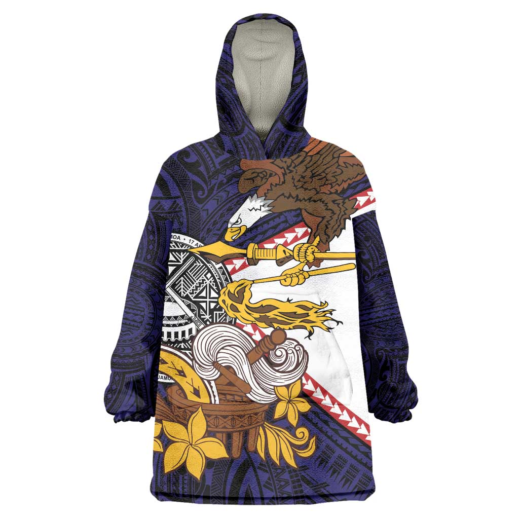 American Samoa Eagle Kava Bowl Wearable Blanket Hoodie Plumeria Polynesian Pattern