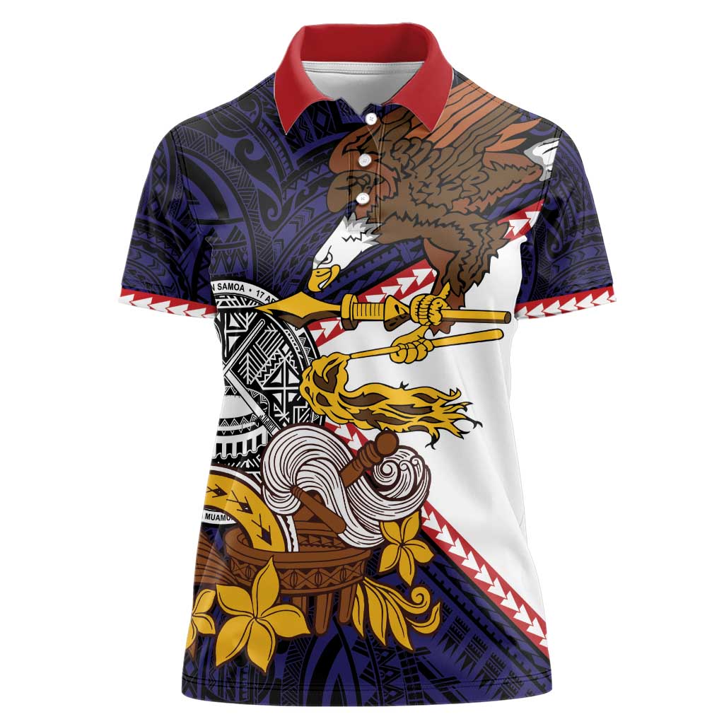 American Samoa Eagle Kava Bowl Women Polo Shirt Plumeria Polynesian Pattern LT01 Female Black - Polynesian Pride