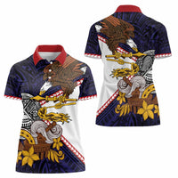 American Samoa Eagle Kava Bowl Women Polo Shirt Plumeria Polynesian Pattern LT01 - Polynesian Pride