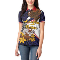 American Samoa Eagle Kava Bowl Women Polo Shirt Plumeria Polynesian Pattern LT01 - Polynesian Pride