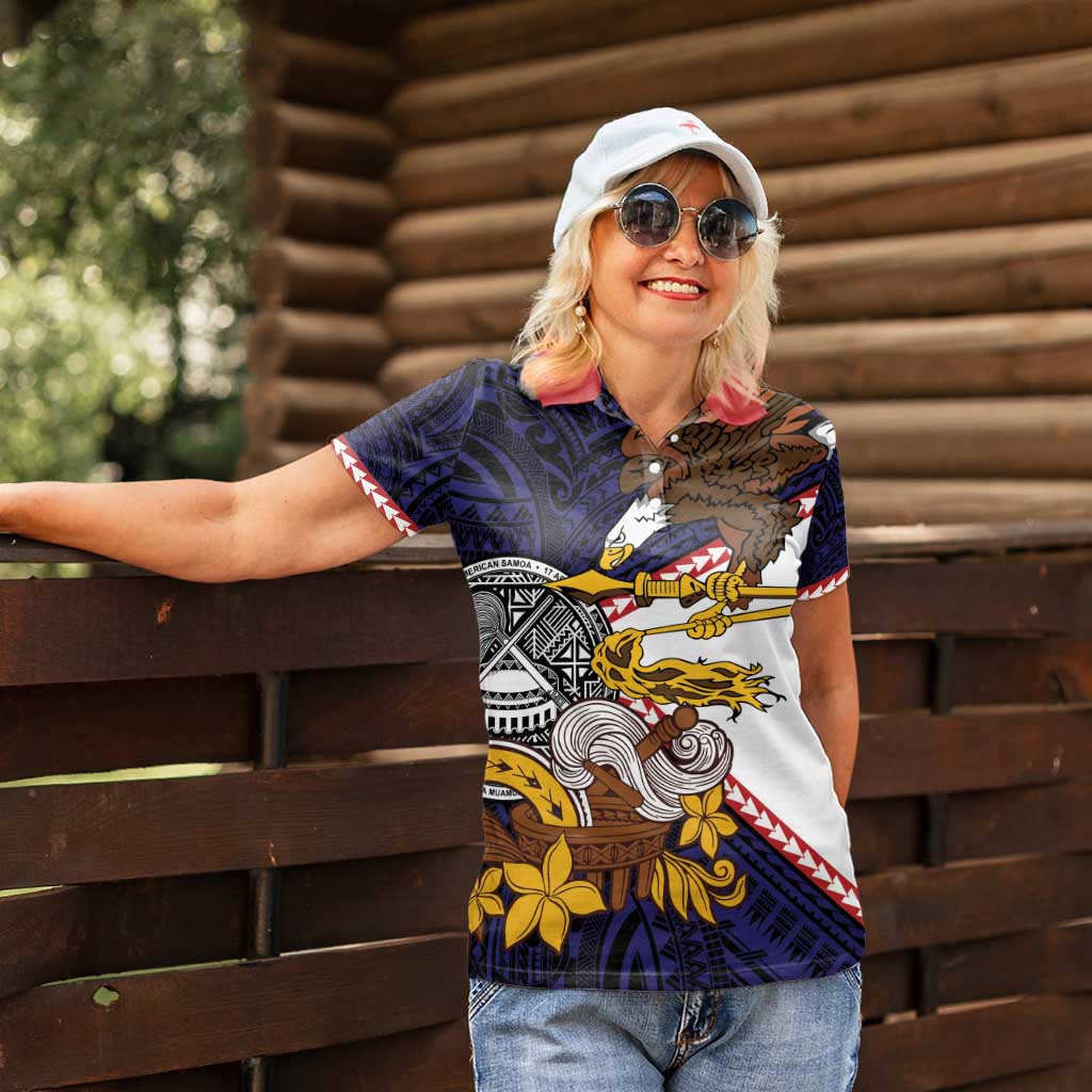 American Samoa Eagle Kava Bowl Women Polo Shirt Plumeria Polynesian Pattern LT01 - Polynesian Pride
