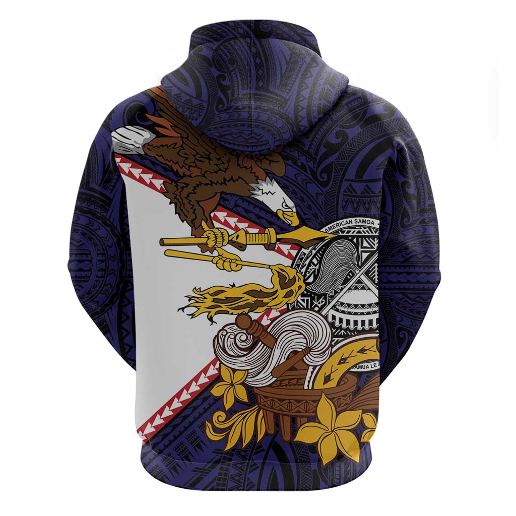 American Samoa Eagle Kava Bowl Zip Hoodie Plumeria Polynesian Pattern
