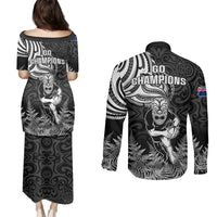 New Zealand Silver Fern Rugby Couples Matching Puletasi Dress and Long Sleeve Button Shirts Maori Tiki Player With Ta Moko Tribal LT01 - Polynesian Pride