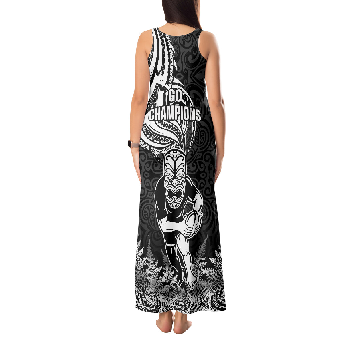 New Zealand Silver Fern Rugby Tank Maxi Dress Maori Tiki Player With Ta Moko Tribal LT01 - Polynesian Pride
