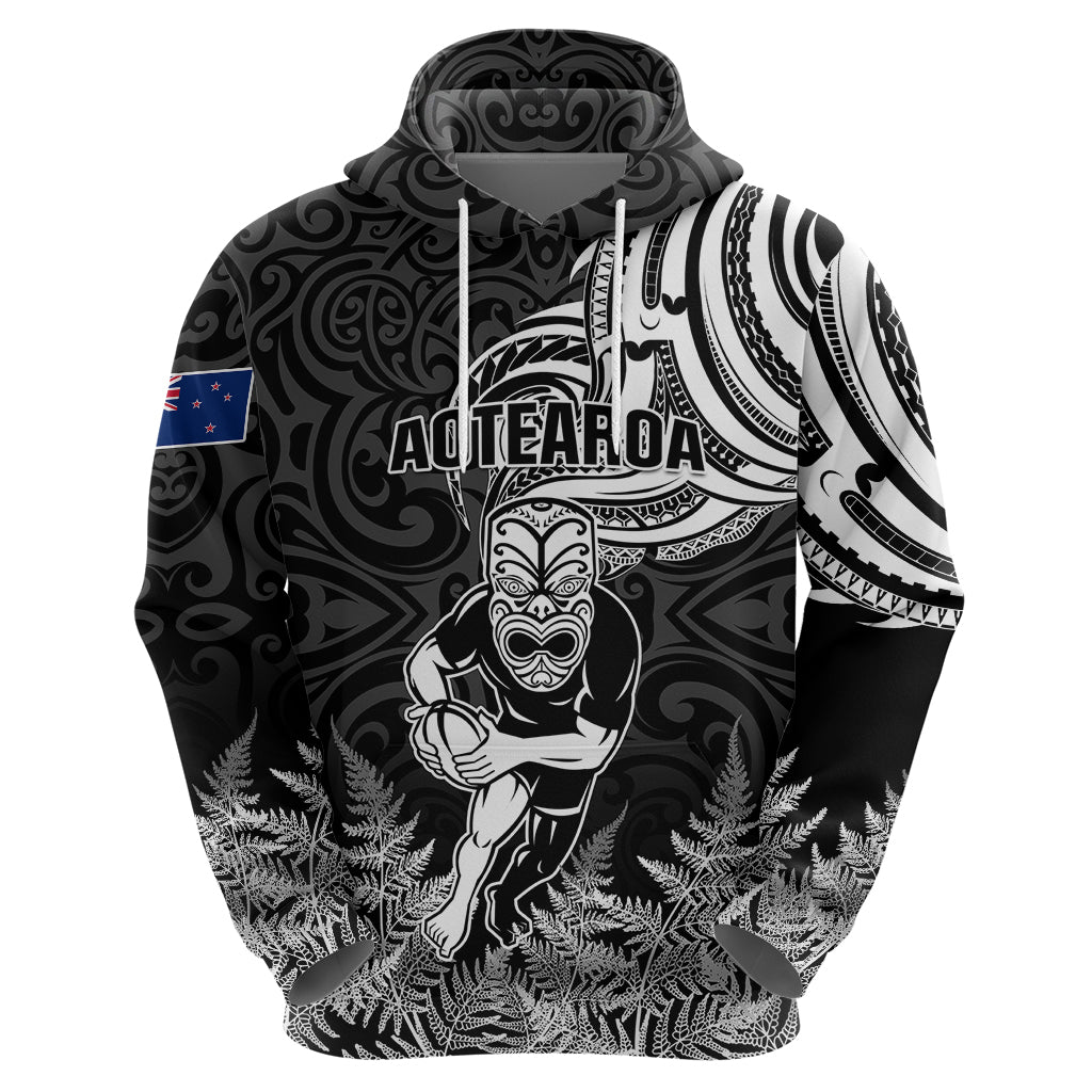 Custom New Zealand Silver Fern Rugby Hoodie Maori Tiki Player With Ta Moko Tribal LT01 - Polynesian Pride
