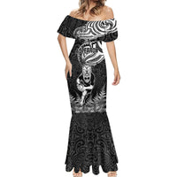 Custom New Zealand Silver Fern Rugby Mermaid Dress Maori Tiki Player With Ta Moko Tribal LT01 - Polynesian Pride