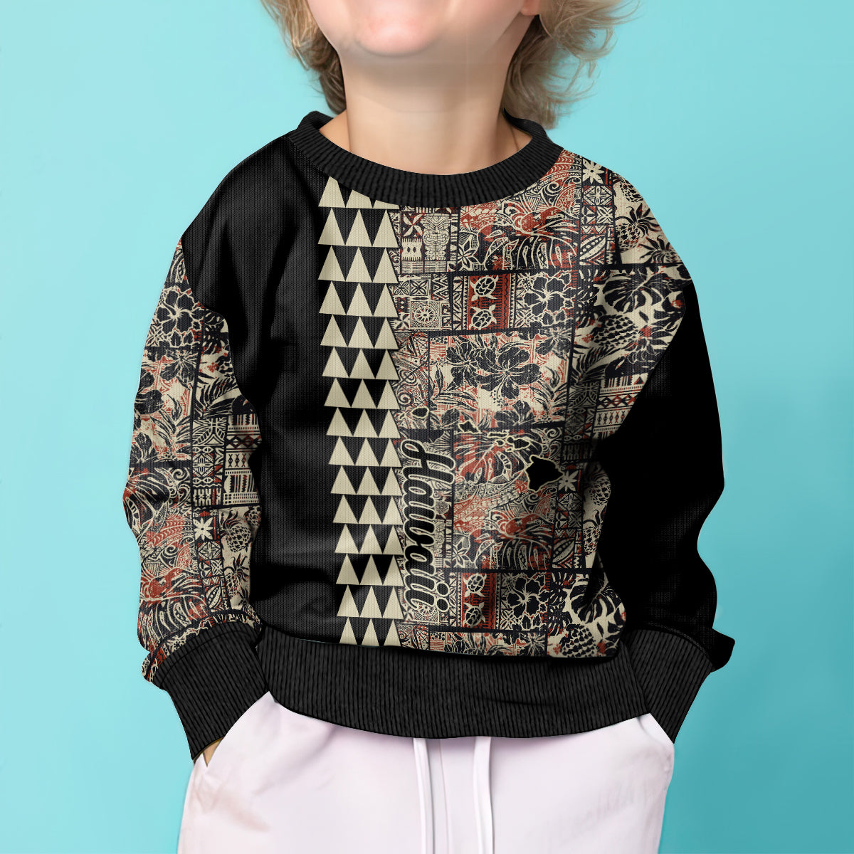 Hawaii Quilt Kid Ugly Christmas Sweater Hibiscus Kakau Vintage Style LT01 - Polynesian Pride