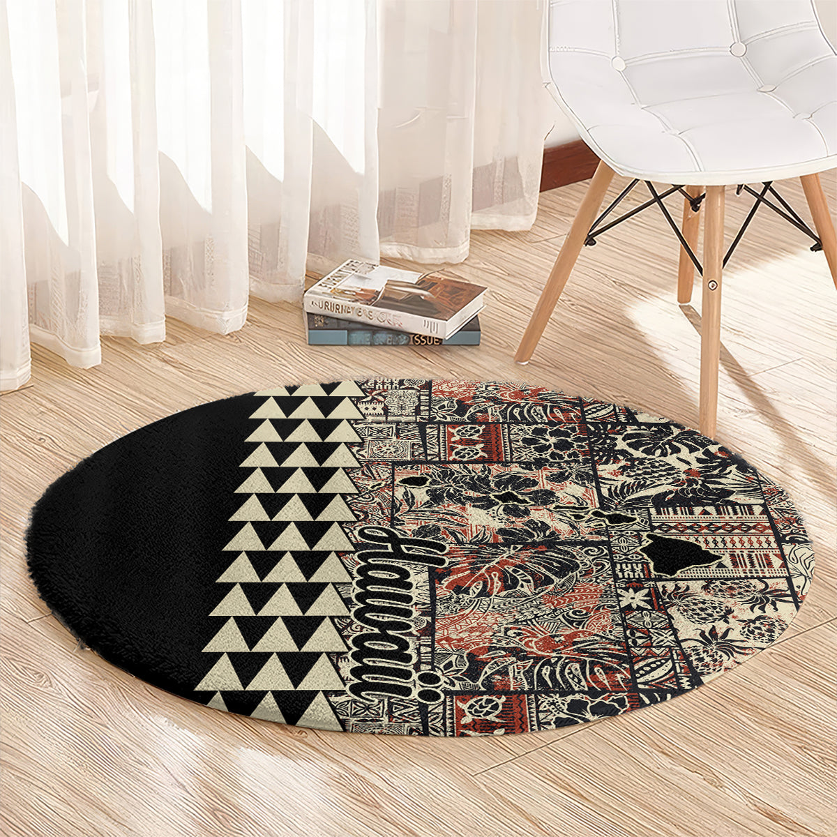 Hawaiian Quilt Round Carpet Hibiscus Kakau Vintage Style LT01 - Polynesian Pride