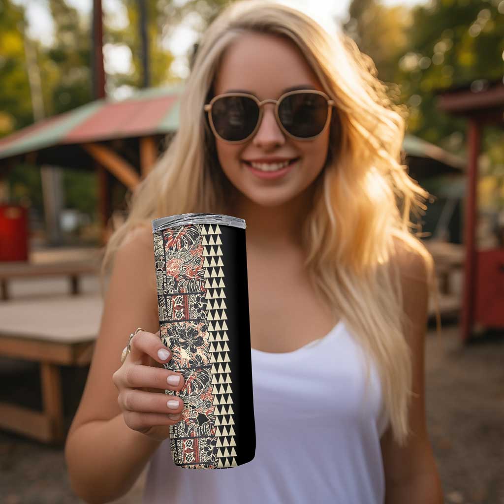 Hawaiian Quilt Skinny Tumbler Hibiscus Kakau Vintage Style