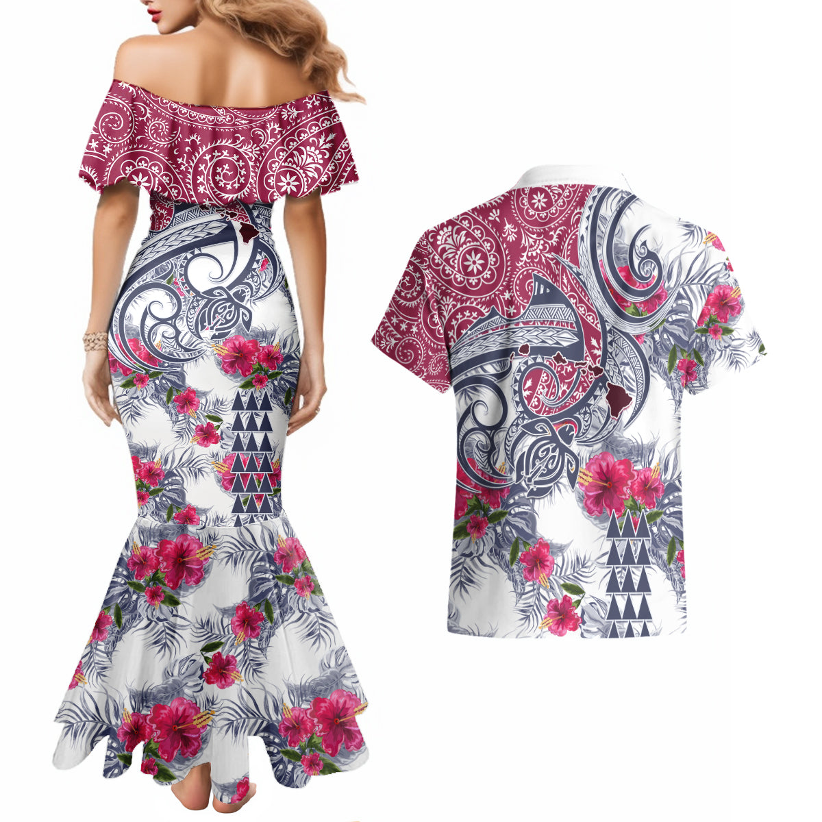 Hawaii Kakau Mix Paisley Pattern Couples Matching Mermaid Dress and Hawaiian Shirt Polynesian Tropical Unique Style LT01 - Polynesian Pride