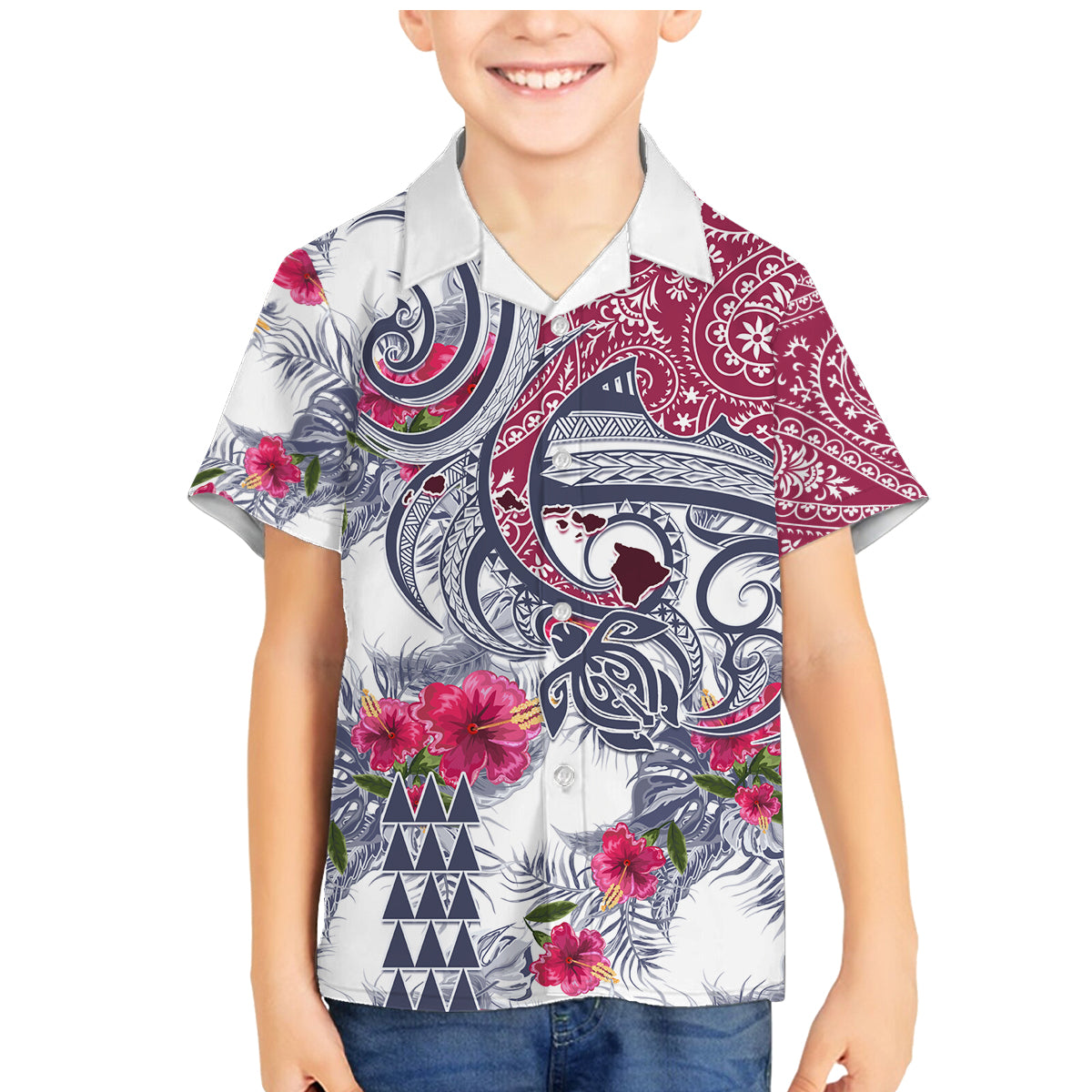 Hawaii Kakau Mix Paisley Pattern Family Matching Mermaid Dress and Hawaiian Shirt Polynesian Tropical Unique Style LT01 Son's Shirt White - Polynesian Pride