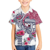Hawaii Kakau Mix Paisley Pattern Family Matching Off Shoulder Long Sleeve Dress and Hawaiian Shirt Polynesian Tropical Unique Style LT01 Son's Shirt White - Polynesian Pride