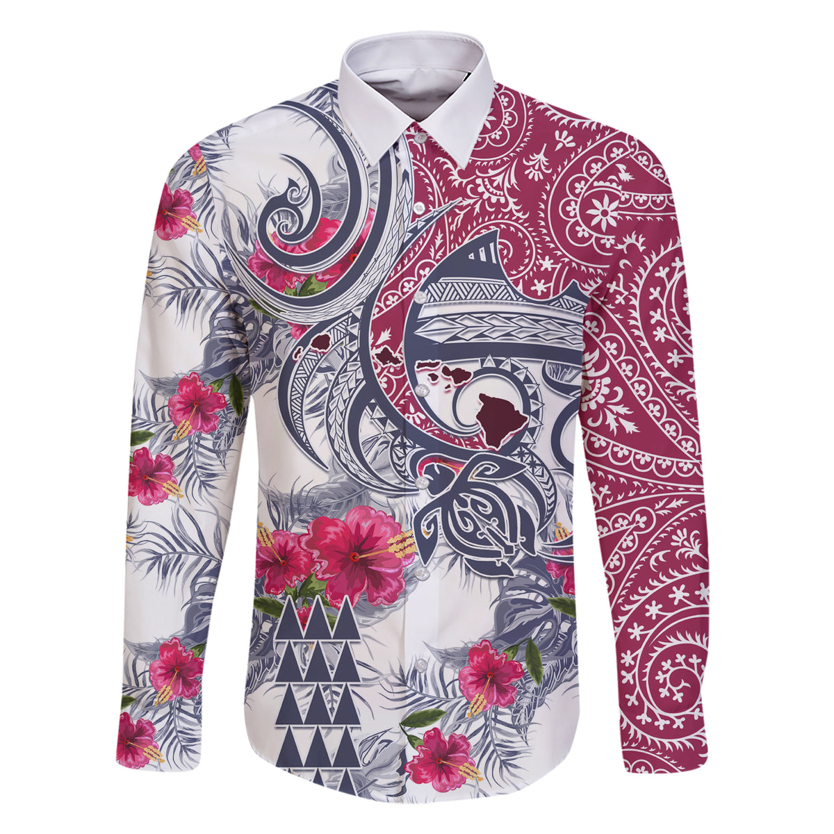 Hawaii Kakau Mix Paisley Pattern Family Matching Short Sleeve Bodycon Dress and Hawaiian Shirt Polynesian Tropical Unique Style LT01 Dad's Shirt - Long Sleeve White - Polynesian Pride