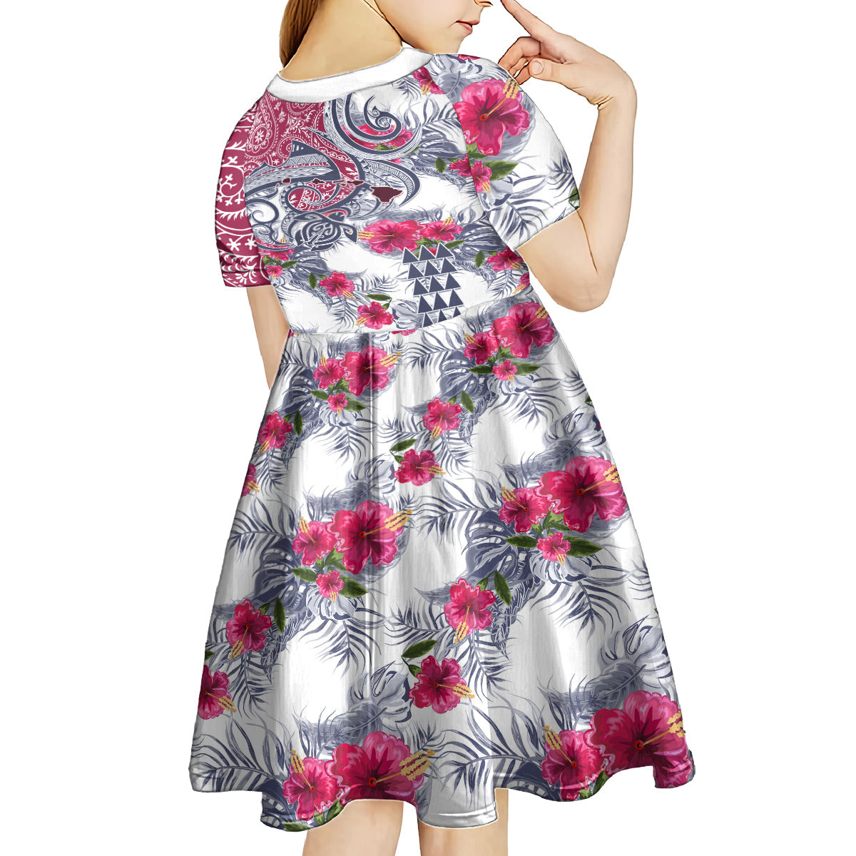 Hawaii Kakau Mix Paisley Pattern Kid Short Sleeve Dress Polynesian Tropical Unique Style LT01 - Polynesian Pride