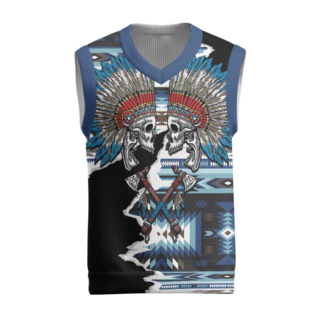 Native American Chief Skull With Axe Christmas Knitted V-Neck Vest - Polynesian Pride