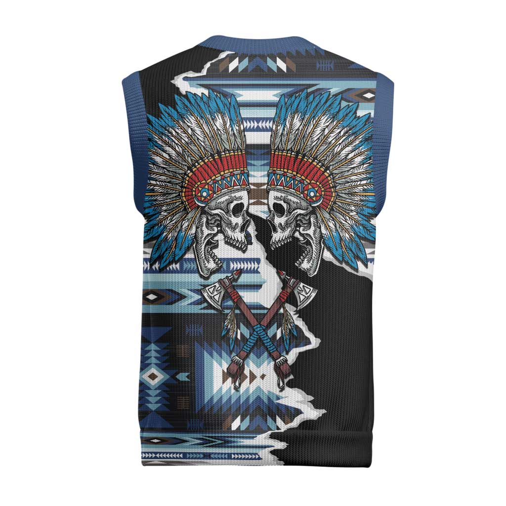 Native American Chief Skull With Axe Christmas Knitted V-Neck Vest - Polynesian Pride